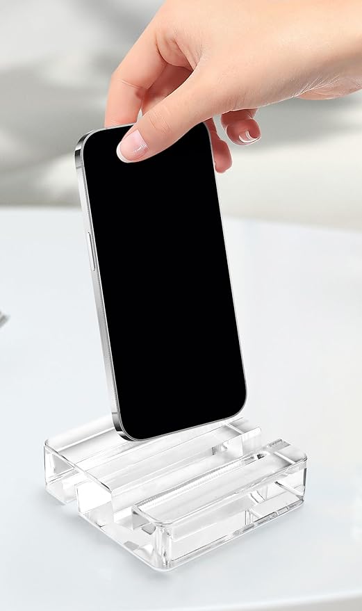 Square Portable Acrylic Cell Phone, CuteTransparent Desk Tablet Stand Universal Creative Travel-Friendly Accessory Compatible Smartphones and Mini Tablet
