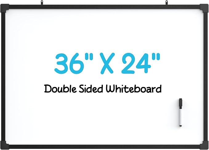 MaxGear 36" x 24" Large Double-Sided Dry Erase Whiteboard, Aluminum Frame | Professional Dry Erase Board, easy wipe, wall mounting, large writing space for home office meeting planning, includes marker