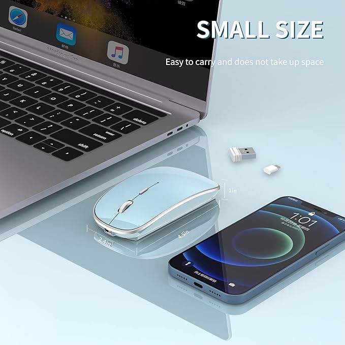 Wireless Mouse Chargeable Portable Silent USB and Type-C Dual Mode Wireless Mouse 3 Adjustable DPI for Laptop, Mac, Mac, Android, PC (Q23S Black) (Blue)