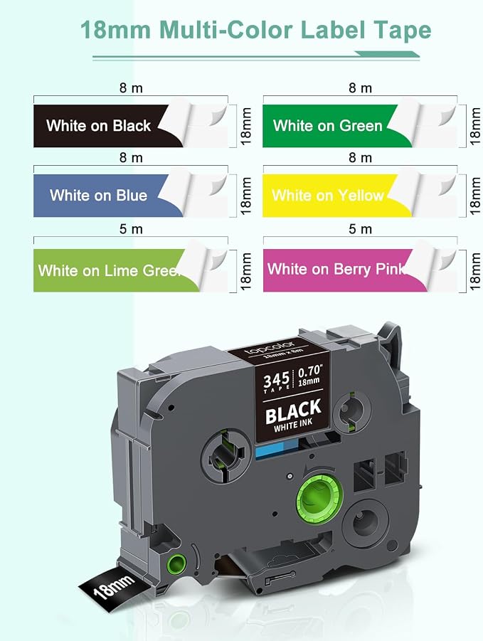 6PK 18mm 0.7 Laminated Tape Compatible for Brother PTouch Tape 18mm Colored | Tze Tz 3/4" Multi Colored Label Refills for PTD400 PTD610BT PTD410 PTD600 PT2730 PT2430 PTP710BT Label Maker