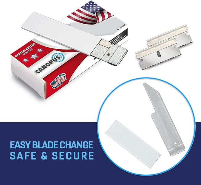 CANOPUS Box Cutters Retractable, Handy Cardboard Opener, Tap Open-Close, Utility Knife Set for Boxes, Packages and Papers, Full Metal Body, Box of 12