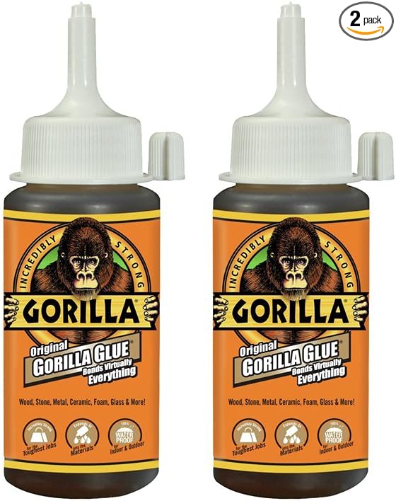 Gorilla Original Gorilla Glue, Waterproof Polyurethane Glue, 4 Ounce Bottle, Brown, (Pack of 2)