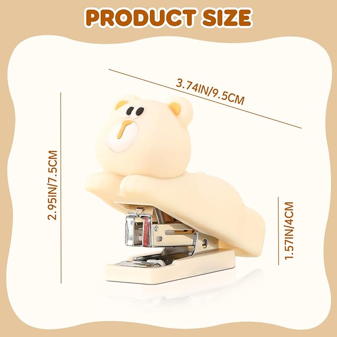 Honagu Mini Cute Animal Stapler with Staples, Cartoon Stereoscopic Silicone (PVC) Stapler, Labor-Saving Office Supplies for Students,Teachers, The First Day of School Gift for Girls(Milky White Bear)