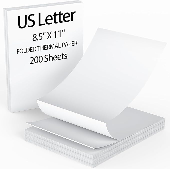 9527 Product 8.5 x 11 Inch Thermal Printer Paper White US Letter Size Thermal Paper with Perforated Line,Folded Continuous printing,Compatible with A4 Portable Thermal Printer (200 Sheets)