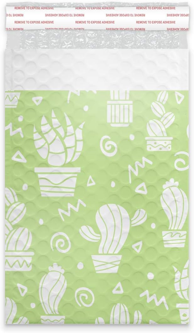 #0 6x9 (20pcs) Green Cactus Designer Self Seal Poly Bubble Mailers Shipping Envelopes Padded Bags