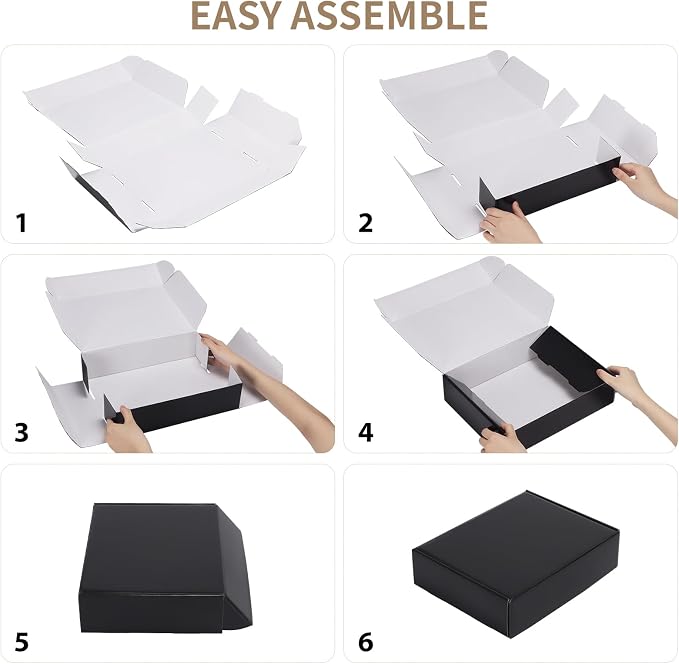 RLAVBL 12x9x4 Shipping Boxes Set of 20, Black Corrugated Cardboard Box for Packing, Mailing, Business, Gift
