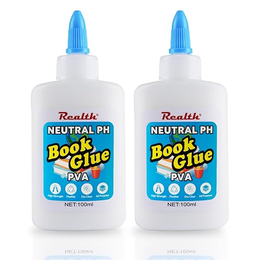 PVA Book Binding Glue 100ML 2 Pack, PH Neutral PVA Adhesive for Books by Hand, Hardcover, Paperback, Bible & Journal Repair, Dries Clear, Acid-Free, Flexible, Strong Bond