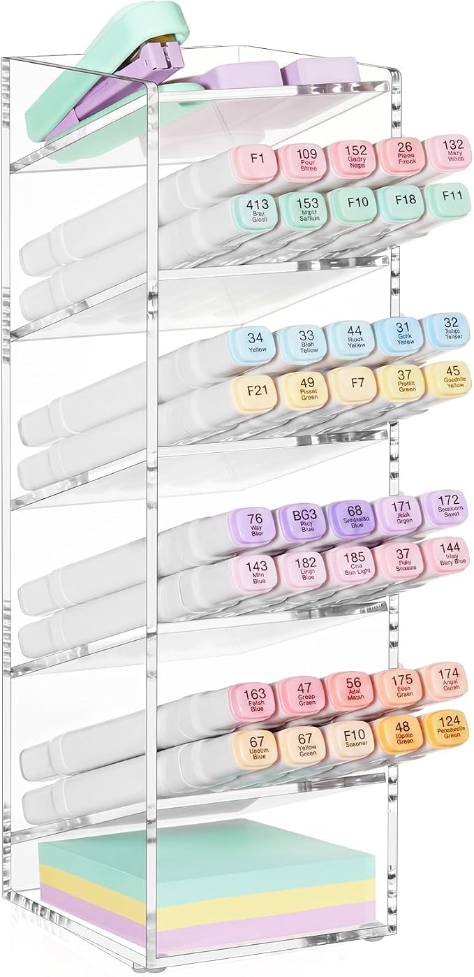 MotiMind Acrylic Pen Organizer Storage for 60 Markers Vertical Marker Organizer Acrylic Pen Display Holder for Office Desk Desktop Stationery Pencil Storage, Clear, 3.4 x 4 x 13 Inch