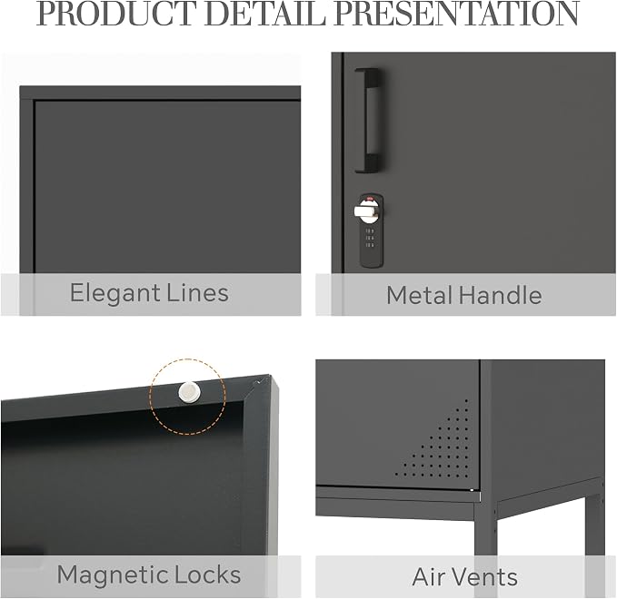 Black Metal Locker Cabinet, 59.1" Lockable Storage Locker for Employees with Adjustable Shelves, Locking File Cabinet Door for Office, School, Gym, Garage