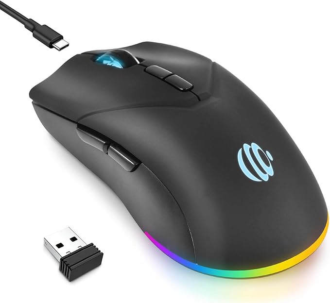 Wireless Bluetooth Mouse, Rechargeable USB Optical Mouse, 3 Adjustable DPI, LED Silent Dual Mode(Bluetooth 5.2 and 2.4G) Wireless Mouse for Laptop, PC, Mac，Ipad，Wide Compatibility. (Black)