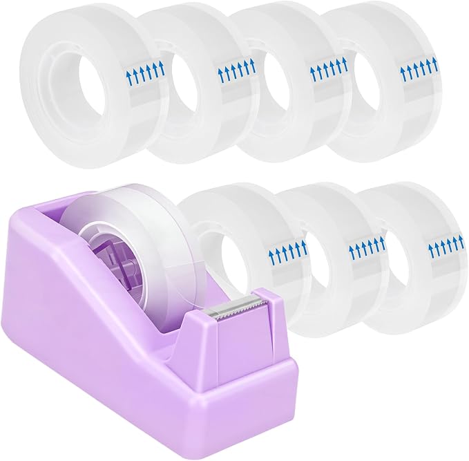 OWLKELA 1 Pcs Lightweight Desktop Tape Dispenser, Purple | Non-Skid Base, with 8Pcs Transparent Tape,Ideal for Office, Home, School