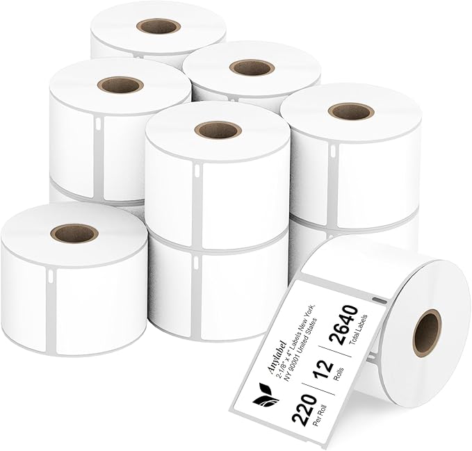 Compatible 2-1/8" x 4" Direct Thermal Labels Replacement for DYMO 30323 Address Shipping Postage Barcodes, Compatible with Rollo, DYMO 4XL & Zebra Desktop Printers (12 Rolls, 220 Labels/Roll)