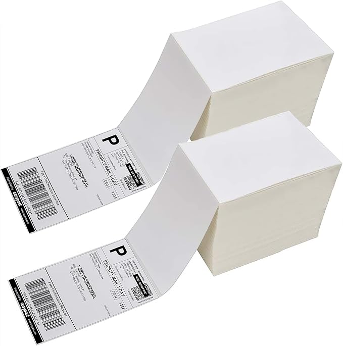 Immuson 4 x 6 Direct Thermal Shipping Labels with Perforations, 2000 Fanfold Labels, Permanent Adhesive, White Mailing Labels for Thermal Printer