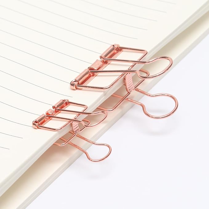 20 Pcs Hollow Out Long Tail Wire Binder Clips, 10 Medium + 10 Small | Rose Gold, Assorted Sizes, Hollow Binder Clamps, Paper Binder Clips for Office School Supplies