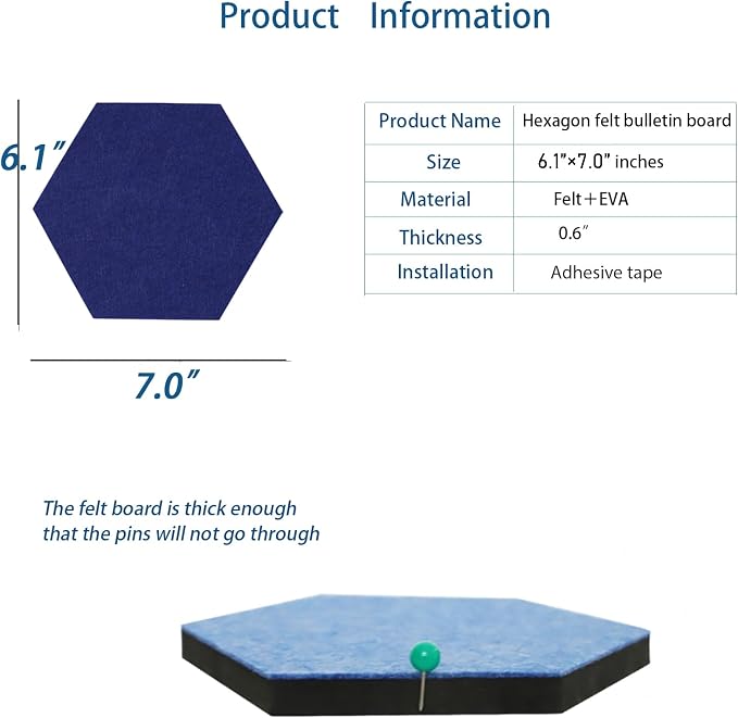8Pcs Hexagon Felt Cork Board Tiles Self Adhesive Bulletin Board, Pin Board for Wall Decor Memos Photos Display (Set B)