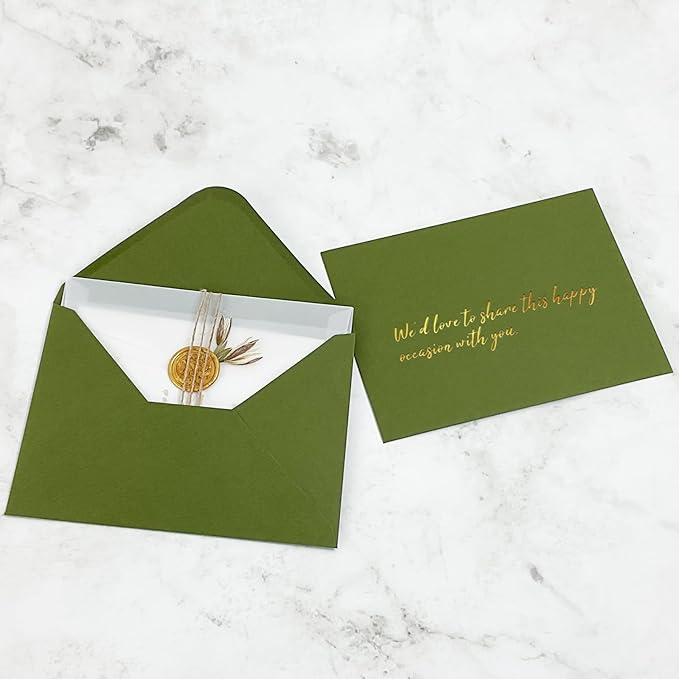 YINUOYOUJIA 50 PCS Olive Green Specialty Paper Envelopes A7, 5 x 7 Envelopes for Invitation, Great for Wedding Invitation Cards, Photos,Perfect for Birthday, Baby Shower, Graduation, Christmas