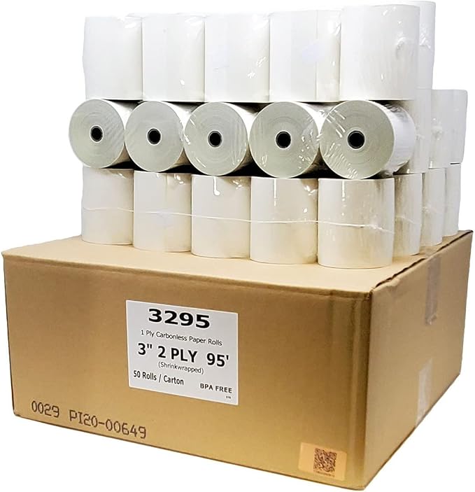 BuyRegisterRolls 2 Ply Carbonless Rolls (1500 Rolls) 3 X 95 Feet Carbonless White/Canary Kitchen Printer Paper Rolls With Solid Tube Core