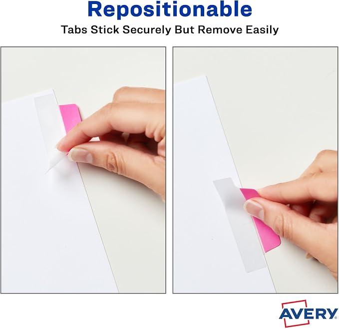 Avery Margin Ultra Tabs, 2.5" x 1", 2-Side Writable, Assorted Neon Color, 24 Repositionable Page Tabs (74767)