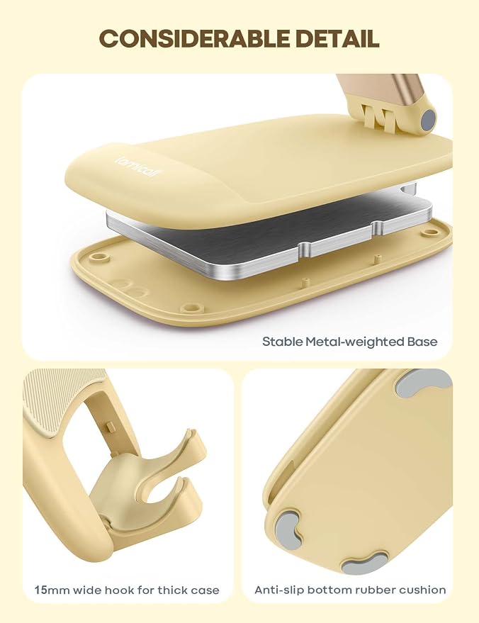 Lamicall Yellow Phone Stand for Desk - Telephone Stand Desk | Accessories Desktop Office Must Have, Compatible with iPhone 17 16 15 14 13 Pro Max Mini, 12 11 XR X 8 7 6 Plus SE, 4-8''