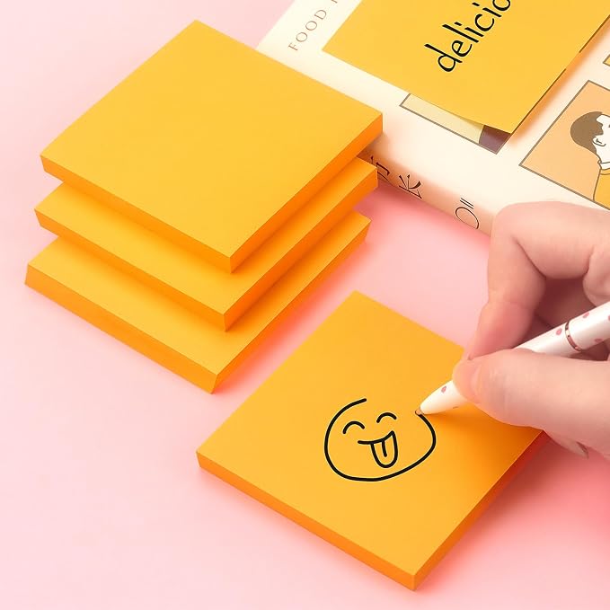 Sticky Notes 3x3 Pop Up with Bright Colors (Orange), 4 Pads 90 Sheets/Pad | Bright Orange Pop Up Self-Stick Notes Pads, 360 Sheets Total, Perfect for Daily Reminders, Study Notes, and Office Memos