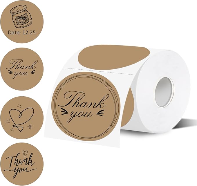 Thermal Label,3 Inch Brown Round Thermal Printer Sticker,Self-Adhesive Round Direct Thermal Labels,Thermal Stickers for DIY Logo Design,Name Tag (300 Labels/1 Roll)