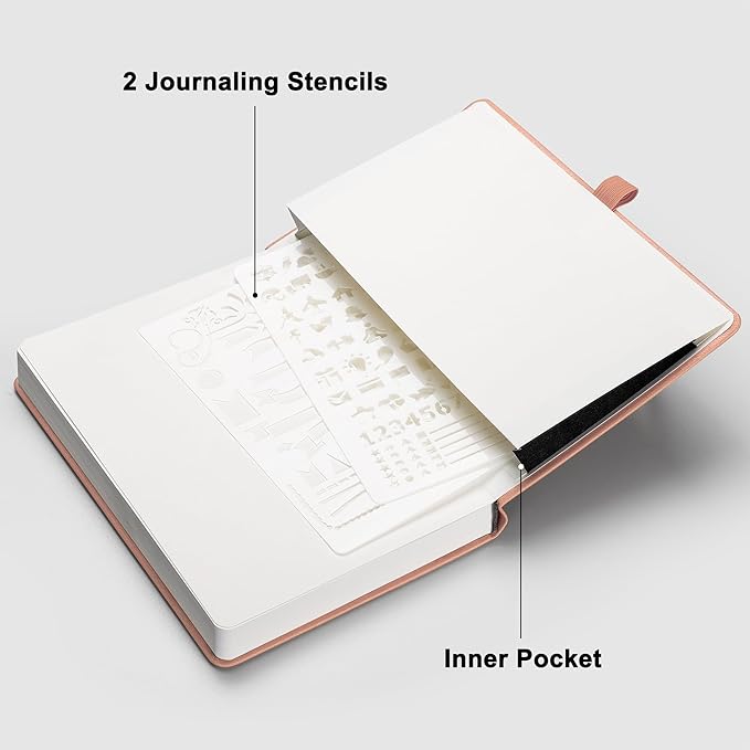 RETTACY Dotted Journal Notebook, 192 Pages, A5 Medium Size (5.7'' x 8.3''), Leather Hardcover, 100 GSM Thick Paper, for Journaling, Planning, Tracking (Pink)