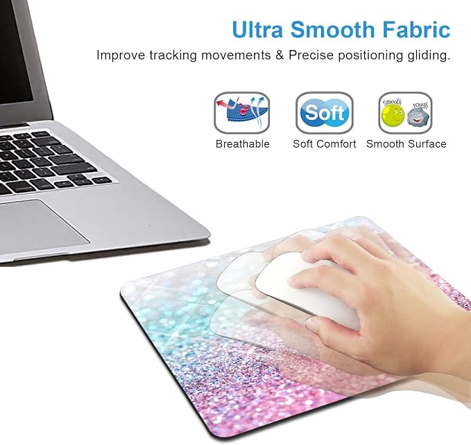 Pink Blue Sparkly Mouse Pad Cute, Rectangle Non-Slip Rubber Glitter Bling Gradient Mousepad for Kids Girls, Laptop Computer Mouse Pads, 9.5 X 7.9 Inch