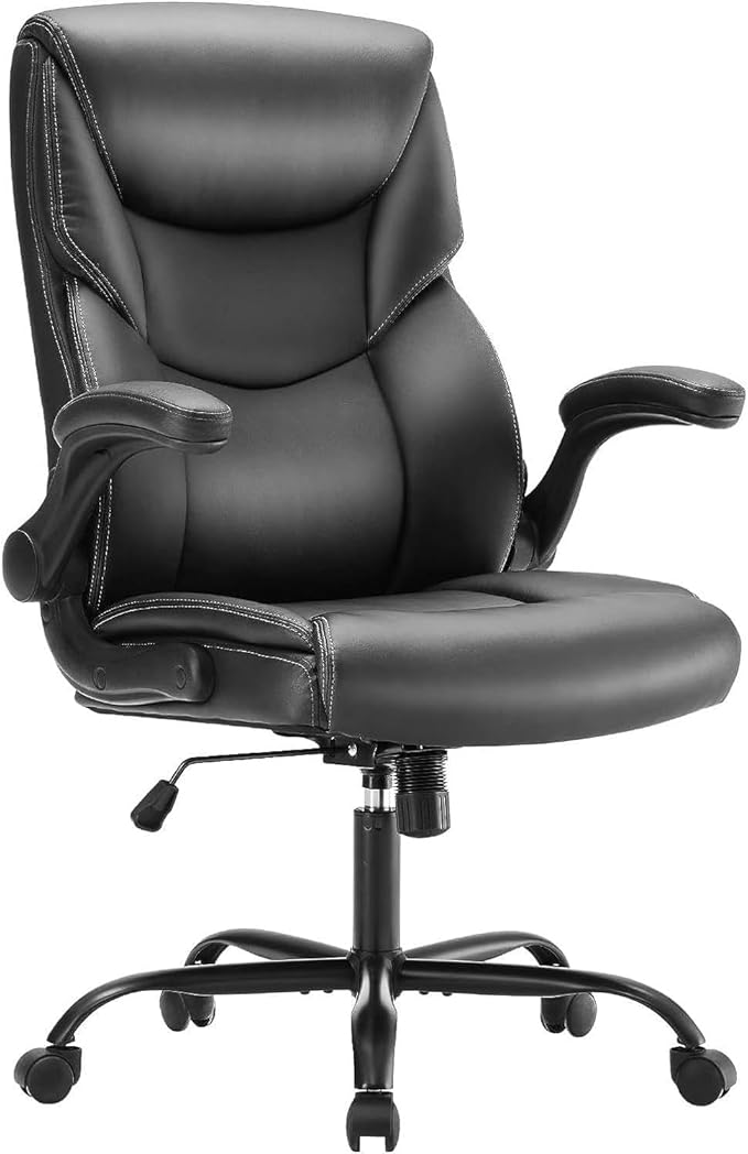 Sweetcrispy Computer Gaming Chair, Ergonomic High Back Heavy Duty Task Desk Office Chairs with Wheels, Flip-up Arms, Adjustable Height, PU Leather,Inky