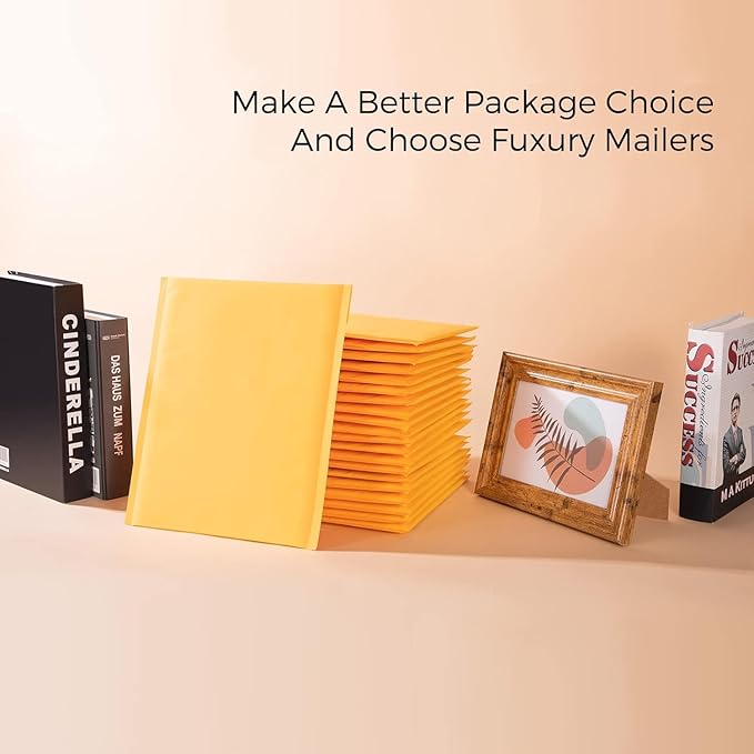 Fuxury Kraft Bubble Mailer 10.5x16" 200Pack Strong Adhesion Padded Envelopes Kraft Yellow Bubble Envelopes Usable Size 10.5x15" Waterproof Cushioned Padded Mailers Packaging for Small Business