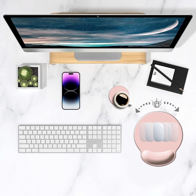 DOOKE ErgoComfort Wrist Rest Mouse Pad-Ergonomic Office Mousepad with Wrist Support-Non-Slip,Pink Desk Accessories Mat for Home&Game Decor Cute Pink