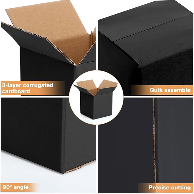 Yeaqee 72 Pcs Shipping Boxes Corrugated Cardboard Small Shipping Boxes for Packaging Mailing Packing Moving Small Business Storage Crafts Gifts(4x4x4 Inch,Black)