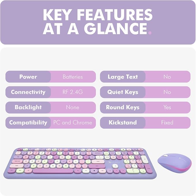 X9 Retro Wireless Keyboard and Mouse Combo - 2.4G Colorful Purple Keyboard and Mouse Wireless - Cute and Aesthetic Typewriter Combo for PC Computer Desktop and Laptop - Full Size