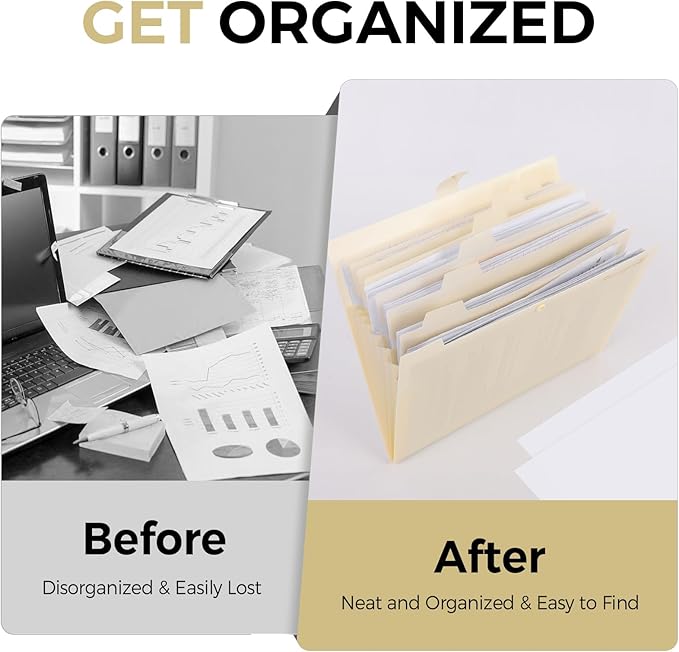 SKYDUE Expanding File Folder, Accordion File Organizer with 8 Pockets, Expandable Document Paper Receipt Holder for School Office Hospital, Letter/A4 Size Beige