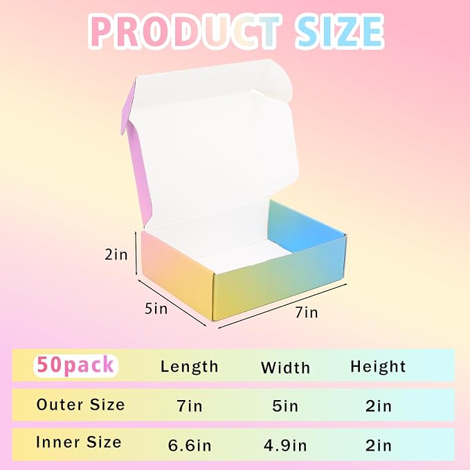 Shipping Boxes Small 7x5x2", 50 Pack Colorful Corrugated Cardboard Boxes, Mailer Boxes for Small Business Mailing Packaging