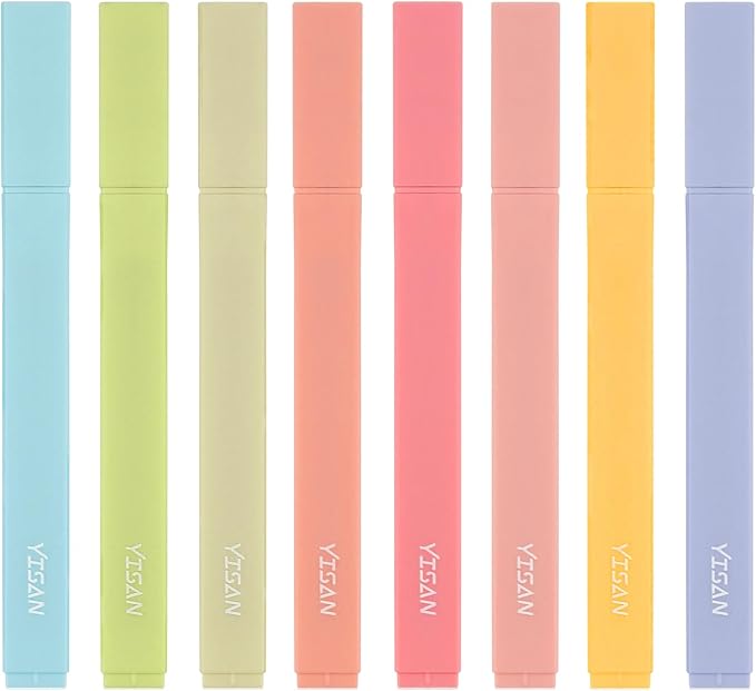 YISAN Highlighters, Assorted Colors, 8-Pack | Pastel, Bible Highlighters No Bleed, Soft Chisel Tip, Cute Aesthetic for Book Journal,70948
