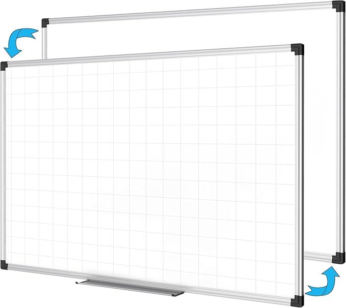 XBoard Magnetic Dry Erase Whiteboard with Lines 36 x 24 Inch, 3' x 2' Double Sided Hanging White Board Planner for Wall | Grid Lined White Board + Message Presentation Board