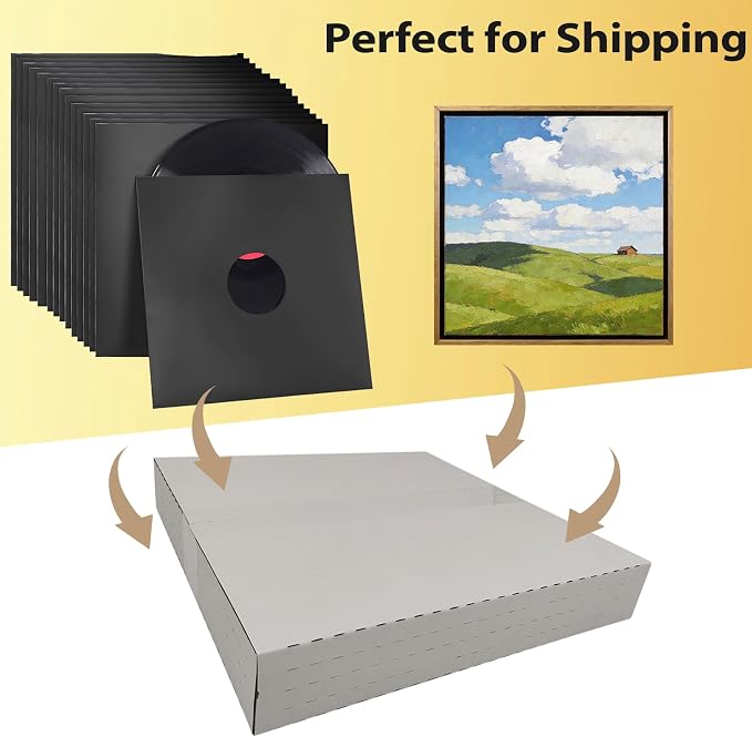 50 Pack 12.5×12.5×2" Vinyl Record Mailers, Height-Adjustable for LPs | SZYANGDA Corrugated Shipping Boxes for 12 inch Lp Albums, Sturdy White Cardboard for Secure Shipping (YD1212E50)