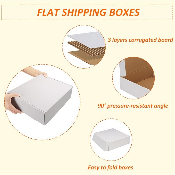 HORLIMER 11x9x3 inches Shipping Boxes Set of 25, White Corrugated Cardboard Box Literature Mailer
