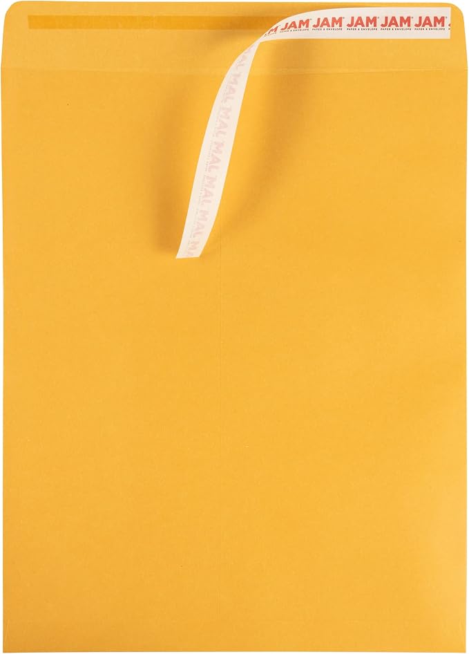 JAM PAPER 11 1/2 x 14 1/2 Open End Catalog Commercial Envelopes with Peel and Seal Closure - Brown Kraft Manila - Bulk 250/Box