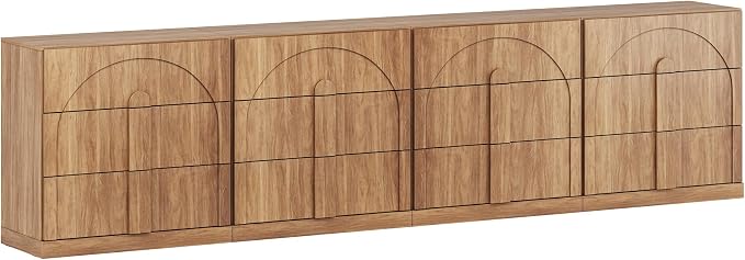 BELLEZE Set of 4 Bookcase with 3 Drawers, Modern Book Shelf with Wide Wooden Handle, 126" Wood Bookshelves for Living Room Office Entryway (Camel)