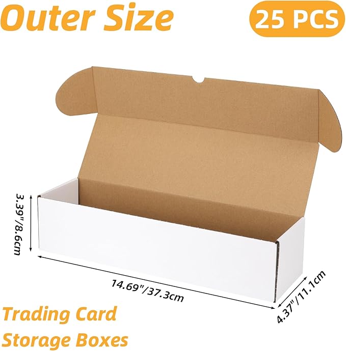 Bulk 400 Capacity Card Toploaders Storage Box, in Total 25 Pack Brown White Cardboard Shipping Boxes for 10000 Count 35pt 3x4 inch Toploaders or Toploaded Cards