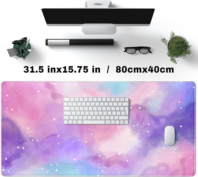 Desk Pad Purple Starry Sky Cute Gaming Mouse Pad Galaxy Gamer Girl Cute Pink Desk Decor Keyboard Desk Mat, Stitched Edges Desktop with Stitched Edges Non-Slip Large Computer Mat 31.5x15.7 in | Cute Pink Desk Decor Keyboard Desk Mat, Stitched Edges Desk...