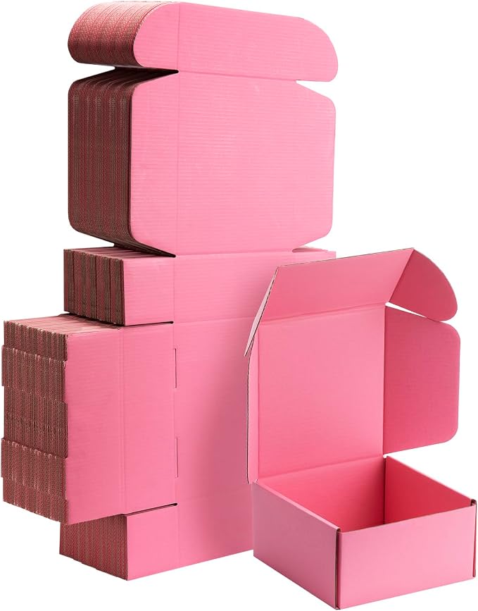6x6x3 inch Pink Shipping Boxes for Small Business- Set of 25 | Sturdy ECT 32 Corrugated Cardboard Mailer Boxes, Easy Assemble for Packaging, Mailing, Gift Giving & Ecommerce Packing