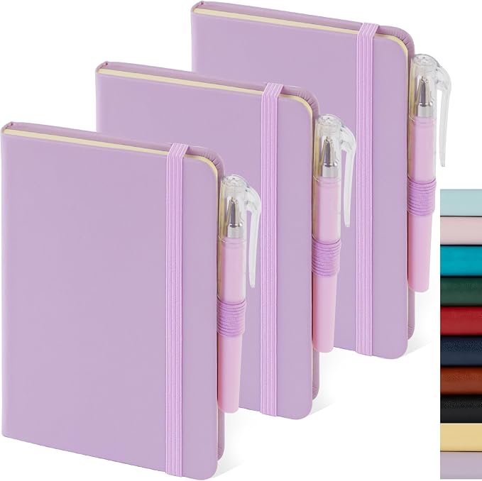 Purple Small Notebook Journal with Pen Mini Leather Journal for Women Note Book College Ruled Small Note Pad Pocket Size for Work Note Taking Organization