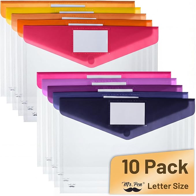 Mr. Pen- Clear Plastic Envelopes, 10 Pack, A4, Letter Size, Velvet Heat, Clear Folders for Documents Plastic Envelopes for Documents