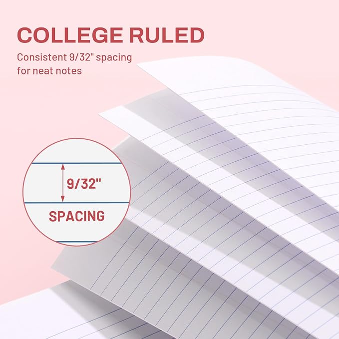SUNEE Spiral Notebook, 2-Subject, College Ruled Paper, 6" x 9-1/2", 80 Sheets, Spiral Notebooks for School, Pink