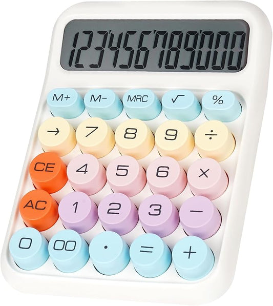 Mechanical Switch Calculator with Big Buttons, Calculators Desktop, 12 Digits, Large LCD Display, Desk Calculator, Cute Pink Calculators for Teachers Students Basic Office (White)
