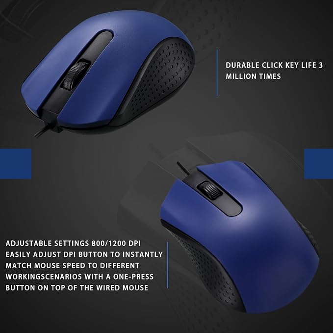 Hoteam 12 Pcs Wired Mouse Bulk, USB Ergonomic Computer Mice,Blue | Plug Play USB Cord, Textured Grip for Office Gaming, Desktop Laptop Compatible, Bulk Office School Business Supply