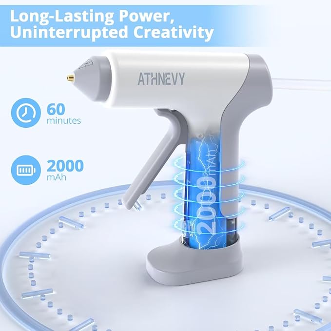 Cordless Hot Glue Gun, 10s Fast Preheat, 30PCS Mini Glue Sticks 7x100mm, 4V 20W Type-C Rechargeable, Anti-Drip, Auto-Off, for DIY Crafts, Repair, Decoration (White)