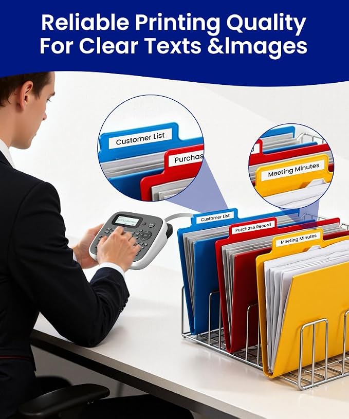 Label Maker Machine with 4 Tapes, 12mm Laminated Waterproof Labels | Large Fonts & Multi Icon Border, VolenGo D210s Desktop Label Printer, School Office Supplies for Teacher, File/Daycare Labels